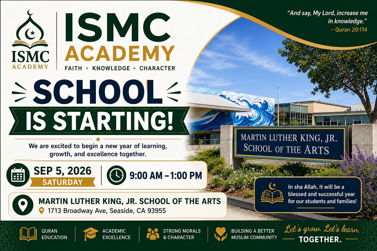 ISMC Academy’s starting date Sep 5, 2026, Insha’Allah.